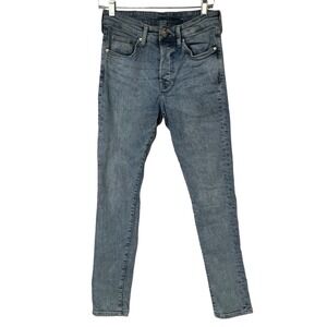 &Denim Jeans Blue Hidden Button Fly Stretch Mid Rise Slim Modern Casual Waist 28